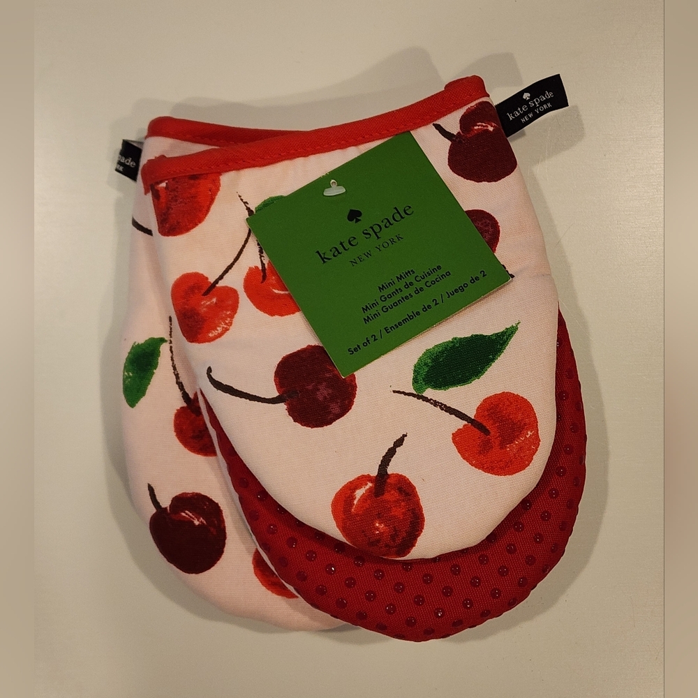 Kate Spade Red and Green Cherry Oven Mitts